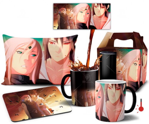 Caneca Mágica + Kit personalizado Sakura e Sasuke Love
