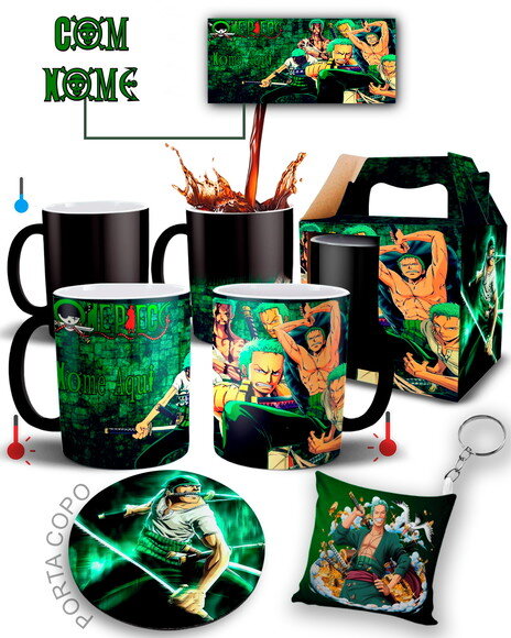 Caneca Mágica + Kit Personalizado Roronoa Zoro One Piece