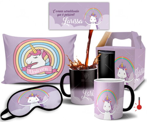 Caneca Mágica + Kit personalizado Unicórnio com Nome