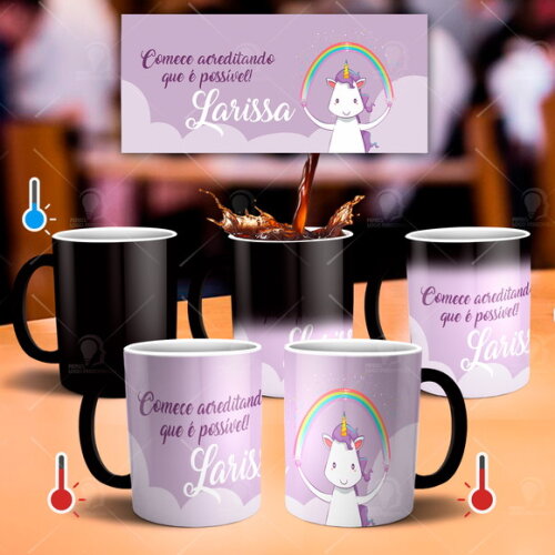 Caneca Mágica + Kit personalizado Unicórnio com Nome