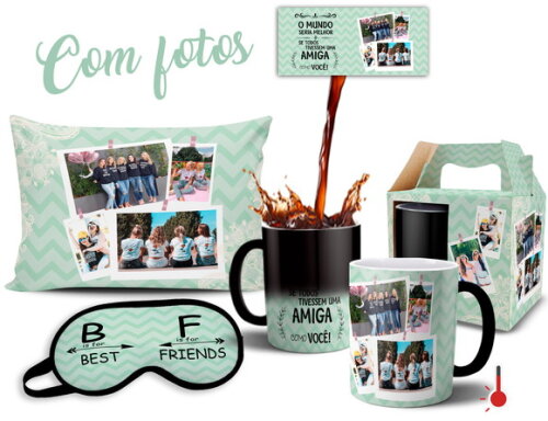 Caneca Mágica + Kit Presente Melhor Amiga Amizade com Fotos