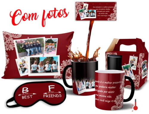Caneca Mágica + Kit Presente Melhor Amiga Amizade com Fotos