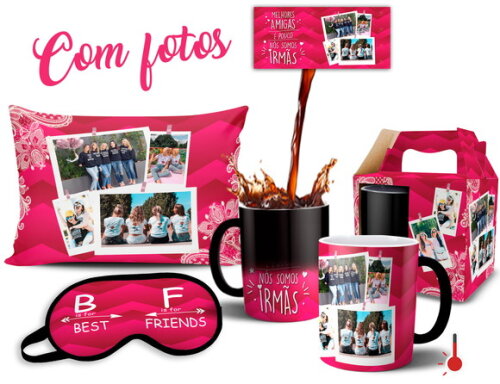 Caneca Mágica + Kit Presente Melhor Amiga Amizade com Fotos
