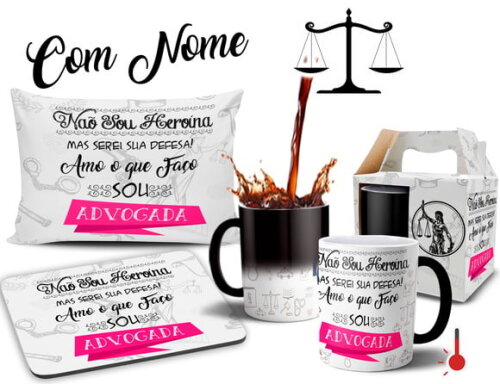 Caneca Mágica + Kit Profissão Advogada Direito com Nome