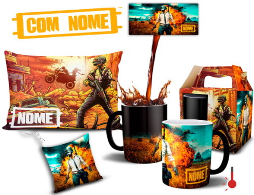 Caneca Mágica + Kit Pubg Battlegrounds com Nome - Mod 001