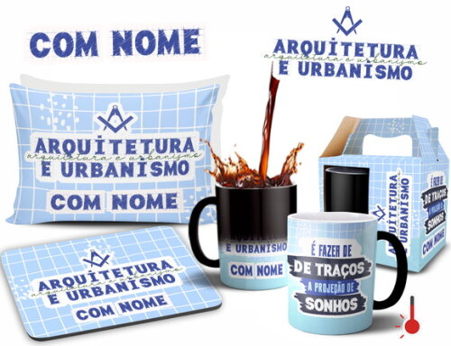 Caneca Mágica + Kit Profissão Arquitetura e Urbanismo nome