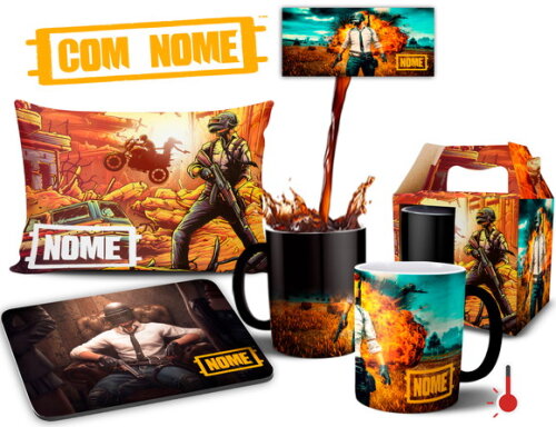 Caneca Mágica + Kit Pubg Battlegrounds com Nome - Mod 002