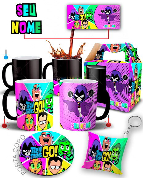 Caneca Mágica + Kit Ravena Os Jovens Titãs Com seu Nome