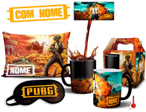 Caneca Mágica + Kit Pubg Battlegrounds com Nome - Mod 004