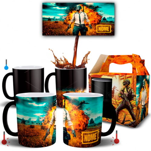 Caneca Mágica + Kit Pubg Battlegrounds com Nome - Mod 004
