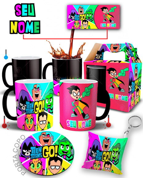 Caneca Mágica + Kit Robin Os Jovens Titãs Com seu Nome