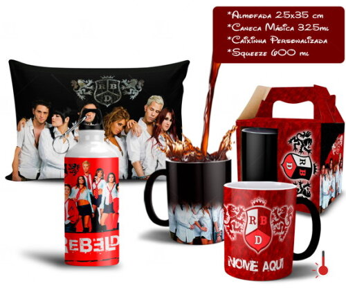 Caneca Mágica + Kit RBD Rebelde Personalize com Nome - Md 04