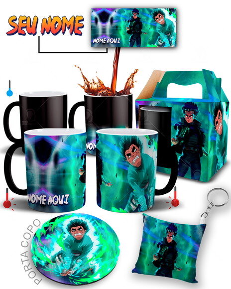 Caneca Mágica + kit Rock Lee Naruto com Nome