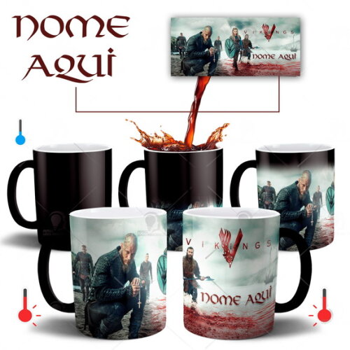 Caneca Mágica + Kit Série Vikings com Nome - Mod 001
