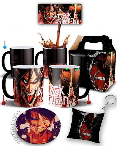 Caneca Mágica + Kit Shingeki no Kyojin Attaque of Titan