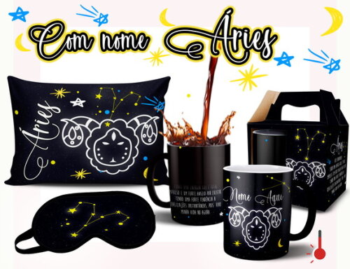 Caneca Mágica + Kit Signo Áries Personalizada Com Nome
