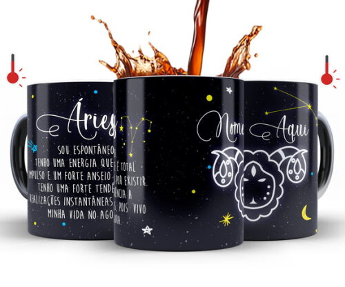 Caneca Mágica + Kit Signo Áries Personalizada Com Nome