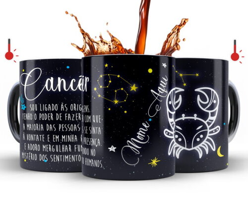 Caneca Mágica + Kit Signo Câncer Personalizada Com Nome