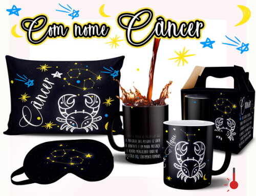 Caneca Mágica + Kit Signo Câncer Personalizada Com Nome