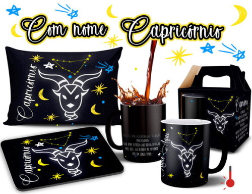 Caneca Mágica + Kit Signo Capricórnio Personalizada Com Nome