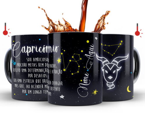 Caneca Mágica + Kit Signo Capricórnio Personalizada Com Nome
