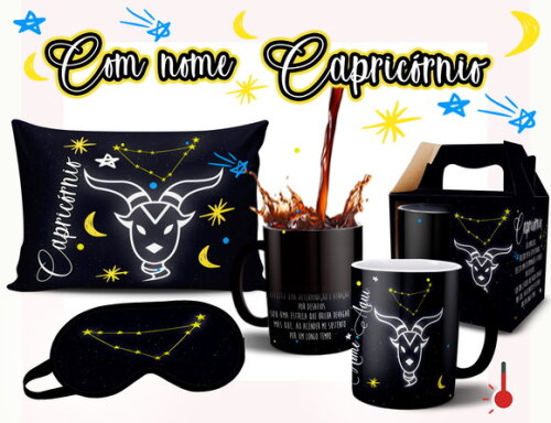 Caneca Mágica + Kit Signo Capricórnio Personalizada Com Nome