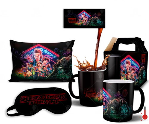 Caneca mágica + Kit Stranger Things Série Com seu Nome