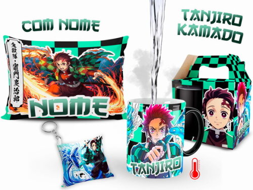 Caneca Mágica + Kit Tanjiro Demon Slayer com Nome