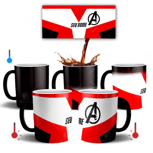 Caneca Mágica + Kit Vingadores Avengers uniforme com Nome