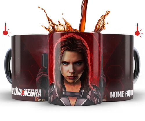 Caneca Mágica + Kit Viúva Negra Vingadores com Nome