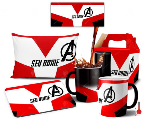 Caneca Mágica + Kit Vingadores Avengers uniforme com Nome