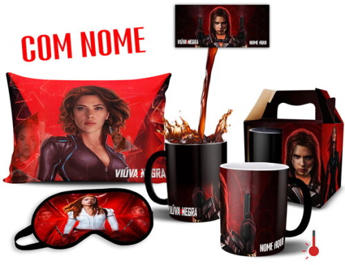 Caneca Mágica + Kit Viúva Negra Vingadores com Nome