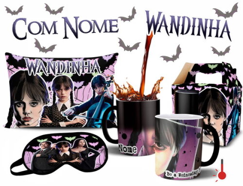Caneca Mágica + Kit Wandinha Série com Nome