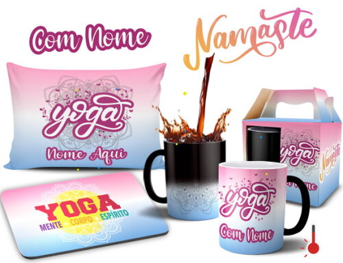 Caneca Mágica + Kit Yoga Meditação com Nome - Mod 001