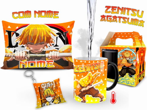Caneca Mágica + Kit Zenitsu Demon Slayer com Nome