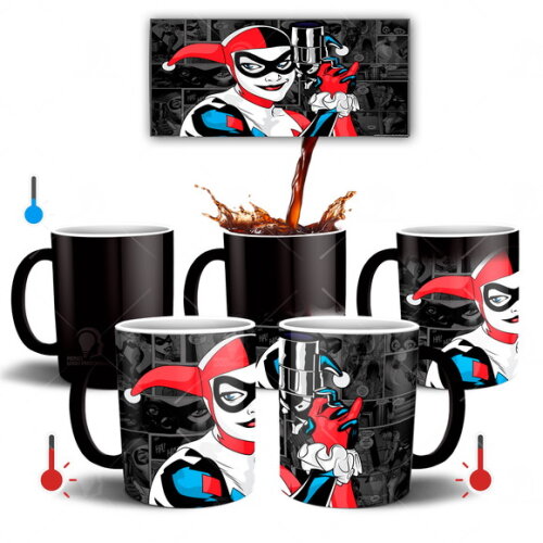 Caneca Mágica Arlequina quadrinhos + Caixinha