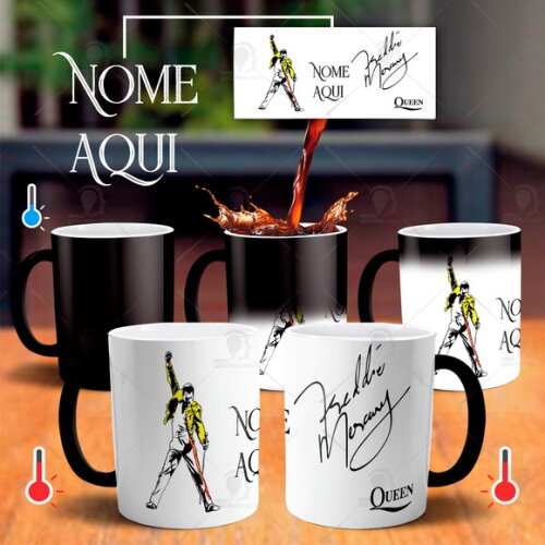 Caneca Mágica Banda Rock Queen Freddie Mercury com seu Nome