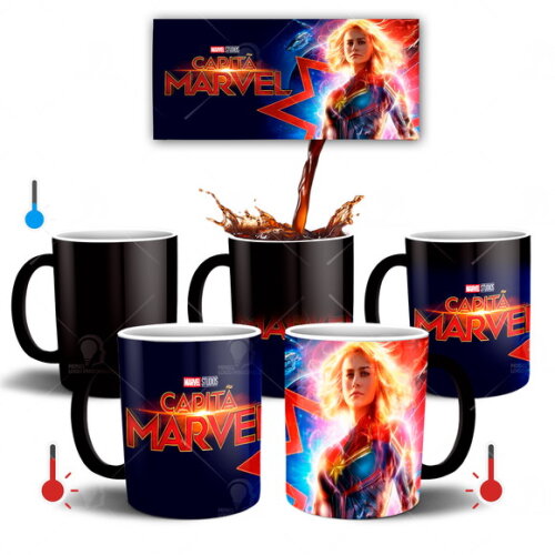 Caneca Mágica Capitã Marvel Vingadores + Caixinha - Mod 001