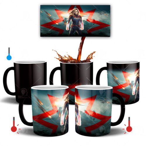 Caneca Mágica Capitã Marvel Vingadores + Caixinha - Mod 003