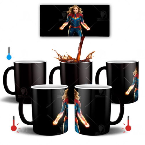 Caneca Mágica Capitã Marvel Vingadores + Caixinha - Mod 007