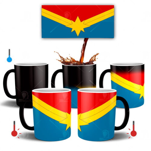Caneca Mágica Capitã Marvel Vingadores + Caixinha - Mod 008