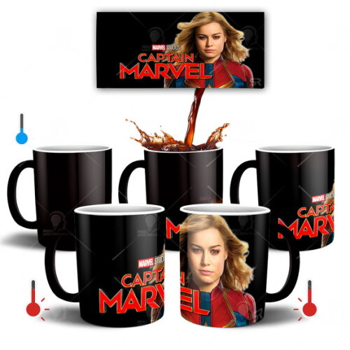 Caneca Mágica Capitã Marvel Vingadores + Caixinha - Mod 006