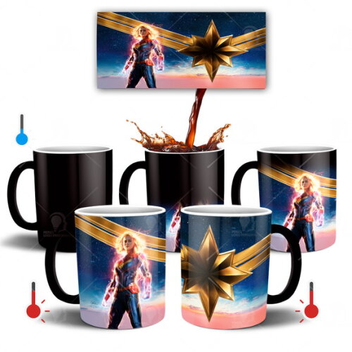 Caneca Mágica Capitã Marvel Vingadores + Caixinha - Mod 004