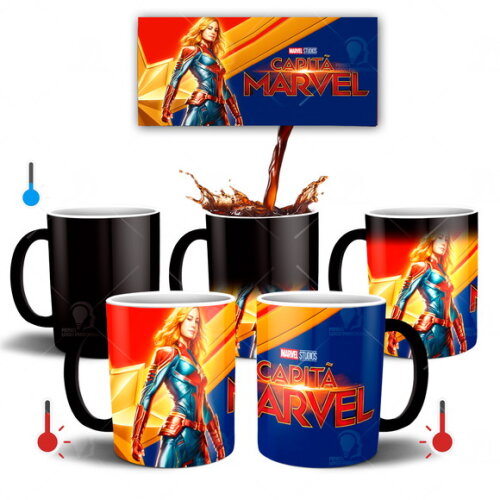 Caneca Mágica Capitã Marvel Vingadores + Caixinha - Mod 012