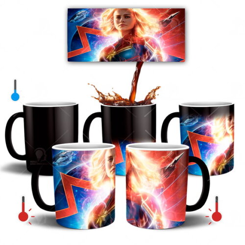 Caneca Mágica Capitã Marvel Vingadores + Caixinha - Mod 009