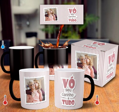 Caneca Mágica Dia dos Avós Vó Seu Carinho com Foto + Caixa
