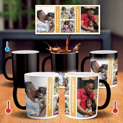 Caneca Mágica Dia dos Pais com 4 Fotos + Caixinha