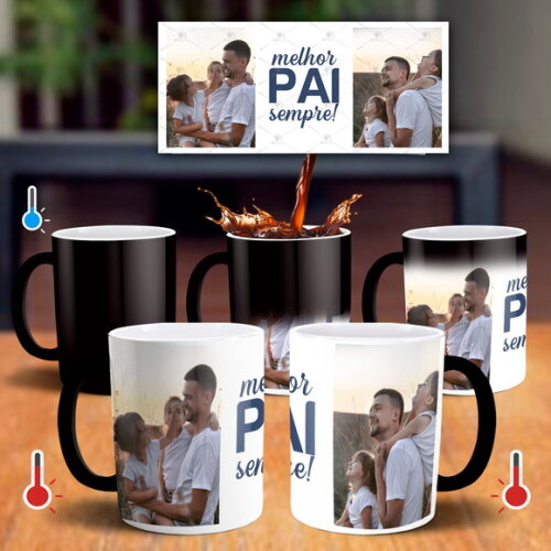 Caneca Mágica Dia dos Pais com 2 fotos + Caixinha