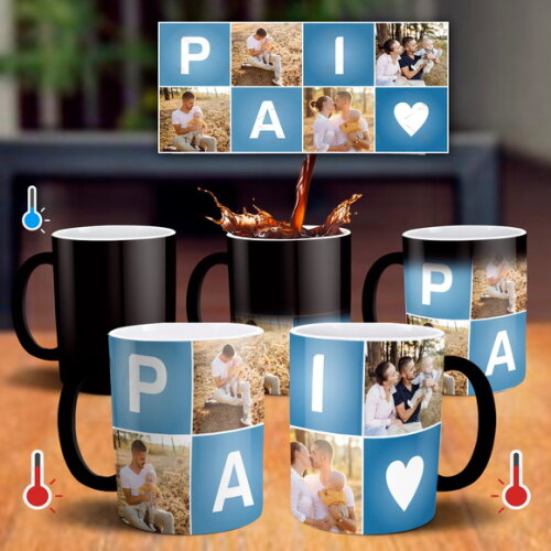 Caneca Mágica Dia dos Pais com 4 Fotos + Caixinha