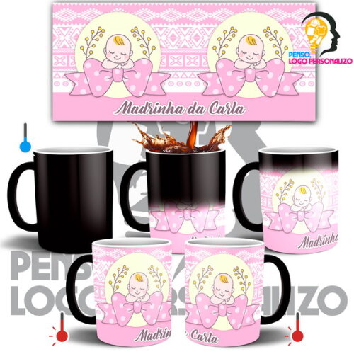 Caneca Mágica Dinda Madrinha de Batizado + Caixinha